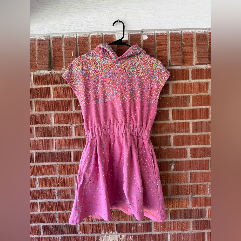 QUEEN OF SPARKLES pink cotton sleeveless hoodie mini dress